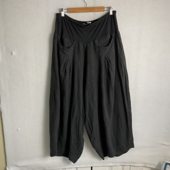 Grizas Womens Pure Linen Double Pocket Pleated Pull On Pants Black XL - Picture 5 of 11